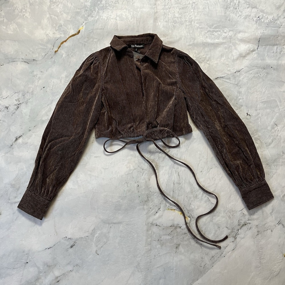 En Saison Anthropologie Shirt Womens Size S Brown Corduroy Wrap Long Sleeve